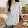 Verão Nova Camiseta de Manga Curta Algodão Puro para Mulheres Branca Decote U Versátil Chic Solta Decote Baixo Básica Camiseta para Usar por Baixo Top