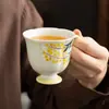 Conjunto de Xícara de Café e Pires de Cerâmica Osmanthus Dourado Pintado à Mão Cor Sob Esmalte Borda de Flores de Alto Valor Conjunto para Chá da Tarde Xícara de Chá Doméstica com Pires