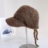 Chapéu de Tricô com Cadarço e Laço Moda Retrô Feminino Inverno Quente Chapéu de Bico de Pato Temperamento Faz o Rosto Parecer Menor Chapéu de Lã Tendência