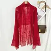 Nuevo Estilo Rojo Bordado Tridimensional Hebilla Protección Solar Chal Cárdigan Largo para Mujer Versátil Habitación con Aire Acondicionado Prendas Exteriores Finas Bufanda