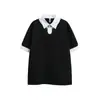 Blusa de Manga Curta Patchwork com Gola Falsa de Duas Peças Listrada Unissex Primavera/Verão Estilo Jovem Universitário Solta Casual Camiseta