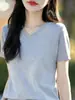 Nuevo Estilo Verano 2026 Suéter de Punto con Cuello en V para Mujer, Versátil, Holgado, Transpirable, Camiseta de Manga Corta de Algodón Puro, Top Adelgazante