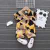 Traje Infantil de Toronja y Oso para Niños y Niñas, Patrón Estampado de Cuadros Grandes, Traje de Verano de Dos Piezas, Pantalones de Manga Corta para Niños Pequeños y Medianos