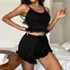 Pijama Sexy de Canalé Transfronterizo para Mujer con Hermosas Correas Cruzadas en la Espalda, Conjunto de Shorts de Moda, Ropa de Casa Europea y Americana