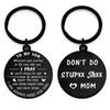 Llavero con letras de acero inoxidable "No hagas estupideces", regalo de Navidad para padres e hijos.