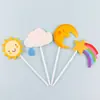Decoração de bolo nuvem de bola de pelo 2021 Nova Celebridade da Internet Aniversário Pirulito Lua Nuvem Branca Plug-in arco-íris