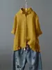 Comércio Exterior Transfronteiriço Tiktok Shopee Loja Camiseta Manga Curta Cor Sólida Algodão e Linho Retrô Camisa Top Puro Algodão Casual Feminino