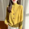 Cardigan de Punto Holgado de Cuello Alto Estilo Perezoso de Moda para Mujer Diseño con Botones de Estrella Ropa Exterior Elegante Suéter Base