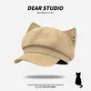 Gorra de Niñero Nueva Marrón Linda con Orejas de Gato para Mujer 2026, Primavera y Otoño, Circunferencia de Cabeza Grande, Versátil, Adelgazante de Rostro