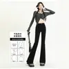 Calça Jeans Skinny Cinza Feminina Primavera e Outono Cintura Alta Slim-fit Calça Ferradura Pequena Slim-fit Elástica Rasgada Calça Flare