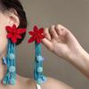 Aretes de Borla con Cuentas de Flores de Aliento Nocturno ~ Aretes de Tuerca para Mujer con Flores de Color Contraste Retro, Aretes de Tuerca para Vacaciones, Aretes de Estilo Étnico