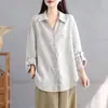 Tiro real 2026 Primavera Otoño Literario Retro Nuevo Perezoso Libre Estilo Viejo Rico Casual Algodón Lino Camisa Mujer