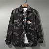 Comércio Exterior Novo Japonês Vintage Fio tingido Jacquard Camisa Jaqueta Homens Loose Casual Cool Manga Longa Denim Shirt