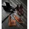 Botas Chelsea Femininas de Couro de Cordeiro de Primeira Camada Botas Individuais Outono Nova Chegada Bico Fino Salto Médio Slip-on Confortáveis Botas Curtas de Couro Genuíno Botas de Moda 42