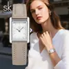 Relógio quadrado feminino SK, à prova d'água, simples, estiloso, elegante, com pulseira de couro, para estudantes, relógio feminino 0214