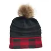 Otoño e invierno 2020 transfronterizo Europa y Estados Unidos nuevo gorro de lana Amazon explosiones Color a cuadros combinación de colores pompón de lana desmontable gorro de punto