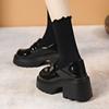Mocassins Plataforma Slip-on Femininos 2025 Primavera Nova Chegada Borboleta Estilo Britânico Preto Versátil Sapatos de Camada Única Sapatos de Couro Femininos