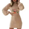 Transfronterizo 2023 Invierno caliente nuevo estampado navideño ajustado tubo manga de farol manga larga vestido navideño europeo y americano