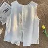 Camisa de Algodón Lino Cuello Redondo Vintage para Mujer Verano 2025 Nuevo Elegante Holgado Delgado Chaleco Top sin Mangas de Algodón Lino