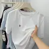 Camiseta de Manga Corta Ligera y Cómoda de Algodón de Bambú Color Azul Blanqueador para Mujer Verano Holgada Perezosa Bordado Simple Top de Cuello Redondo