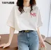 Nueva Camiseta de Algodón Puro de Manga Corta para Mujer 2025, Top Versátil de Verano con Estampado, Hombro Normal, Corte Holgado, Cuello Redondo, Ropa Interior, Estilo Coreano Ins