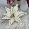Adornos de Flores Artificiales de Terciopelo Transfronterizos para Navidad 26cm Flor de Navidad Color Dorado Champaña Decoración de Árbol de Navidad Recortes de Flores