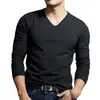 Camiseta de manga larga con cuello en V al por mayor para hombre Gris Oscuro Camiseta interior ajustada Suéter interior ajustado Top de otoño Trbottomyy para hombre