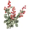 Arreglo floral decorativo navideño flor individual baya simulación acebo fruto rojo individual decoración del hogar cubo de frutas rico