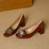 Zapatos de Mujer Mary Janes de Tacón Grueso y Alto, Estilo Nuevo Primavera y Otoño, Charol Francés, Hebilla Cuadrada Metálica, Mocasines Bajos
