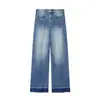 Para Comércio Exterior Transfronteiriço Europeu e Americano Roupas Femininas, Popular no Aliexpress, Jeans de Perna Larga com Punho de Cor Blocada Versátil Vintage de Outono