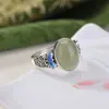 Anillo de Mariposa de Plata Tailandesa de Chiba, Jade Hetian, Jade de Agua Clara, Cera de Abejas, Esmalte, Estilo Chino Nuevo Vintage, Anillo Ajustable con Cabujón