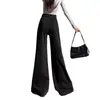 Pantalones vaqueros negros americanos de pierna ancha para mujer, nueva colección otoño/invierno 2024, forrados de felpa, de talle alto, corte recto holgado y engrosado.