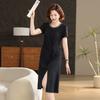 Elegante Vestido de Verão para Mãe, Saia com Cobertura para Barriga de Manga Curta para Mulheres de Meia-Idade e Idosas, Vestido Nobre para Banquete de Casamento de Sogra