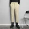 Calça de terno de lã masculina inverno grossa casual de negócios tubo reto sensação de caimento tecido de lã masculina estilo levemente maduro calças curtas