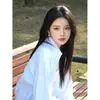 Chaqueta Azul Holgada de Manga Larga para Mujeres Petites, Camisa Fina de Estilo Lujoso para Principios de Verano, Camisa de Seda Helada con Protección Solar