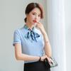 Camisa de Manga Corta para Ropa de Negocios de Verano Hotel Restaurante Salón de Belleza Ropa de Trabajo Camisa Slim para Mujer con Lazo