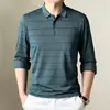 Camiseta Masculina de Manga Longa Outono/Inverno Novo Estilo Gola Polo Listrada Casual de Negócios Tendência de Moda Versátil Camisa Polo Top