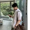 Camisa de Manga Corta Sólida de Color, Estilo Coreano de Verano, Moderna, Sencilla, Estilo Boyish, Holgada, Elegante, Versátil, Casual, con Cuello para Hombre