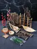 Decoración de Plato de Sashimi Japonés con Flores y Hierbas, Platos de Barbacoa Japonesa Adornados con Mariscos, Decoraciones Artísticas de Platos de Mariscos