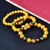 Pulsera de Cinabrio Crudo con Arena de Cristal Translúcido y Mineral de Oro Real, Diseño de los Cinco Dioses de la Riqueza, Pulsera Unisex, Regalo de Joyería por Año de Nacimiento