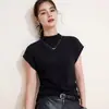 Camiseta de manga corta con cuello medio de mezcla de lana Otoño Temprano 2026 Top Básico de Alto Nivel Ajustado