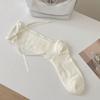 Meias Brancas de Verão para Mulheres Meia de Comprimento Médio Laço Meias Japonesas Empilháveis Malha Fina Respirável Meias de Algodão Puro para Mulheres