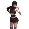 Conjunto de Suéter Sexy Roxo Vazado, Saia Bodycon Pura Tentação, Uniforme Sedutor para Mulheres