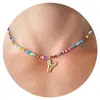 Nuevo Collar de Acero Inoxidable de Amazon con Burbuja Dorada Letras del Alfabeto Colgante Boho Cuentas de Arroz Burbuja Letras Mayúsculas