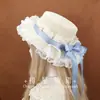 Chapéu de Palha Grande com Laço de Renda Multicor Original Estilo Lolita Princesa Fofa Elegante Chapéu de Sol para Passeios