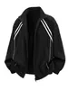 Chaqueta de aviador retro con cuello alto para hombre, estilo americano de otoño e invierno, a rayas de moda, corte holgado, deportiva casual, chaqueta cool con cuello alto