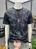 Nueva Camiseta de Verano de Manga Corta para Hombre 2026, Estampado Floral Delgado, Bloques de Color a la Moda, Top Suelto Versátil de Manga Media con Cuello Redondo