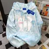 Moletom com Capuz Tie-Dye Estampado de Gato Marca Americana Ins Tendência Feminino Outono Inverno Nicho Vintage Casual
