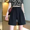 Shorts Casuais de Terno Novos de Verão Femininos Versátil Cintura Alta Slim Corte A Linha Perna Larga Shorts Retos Finos de Quatro Quintos