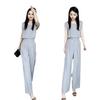 Diseño Moderno que Reduce la Edad Top Chaleco Vendaje sin Mangas Pantalones de Pierna Ancha de Cintura Alta Traje de Verano Conjunto de Dos Piezas Estilo Coreano para Mujer